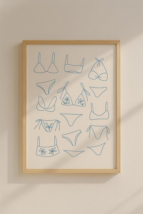 Minimal Bikini Line Art Poster Summer Beachwear Fashion Print Boho Wall Decor