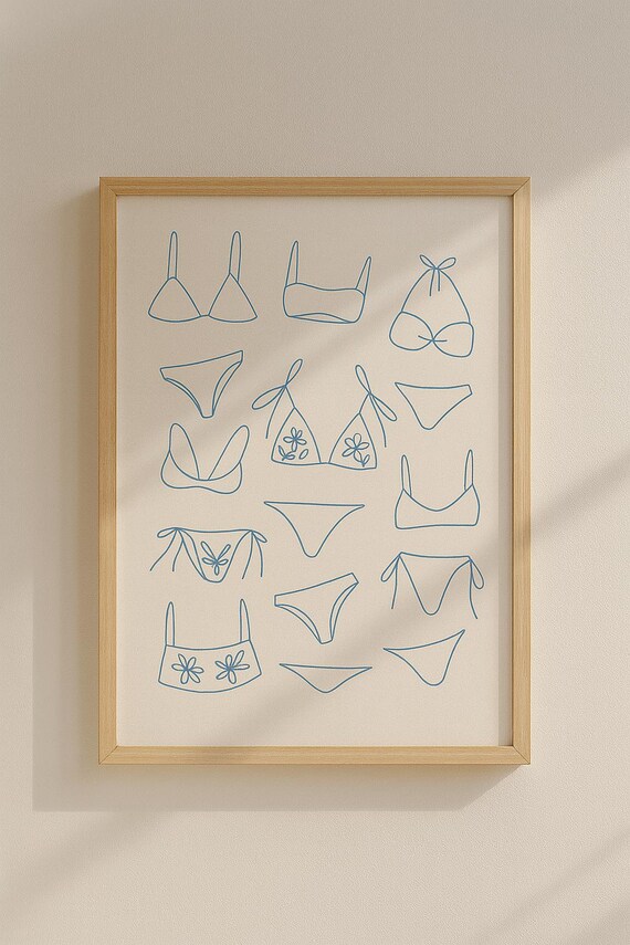 Minimal Bikini Line Art Summer Swimwear Fashion Sketch Wall Poster