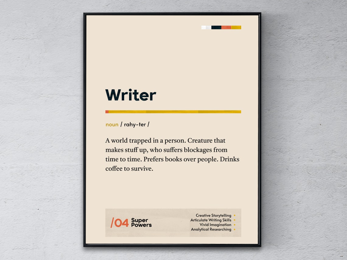 Writer Definition Funny Author Dictionary Wall Decor Gift Poster
