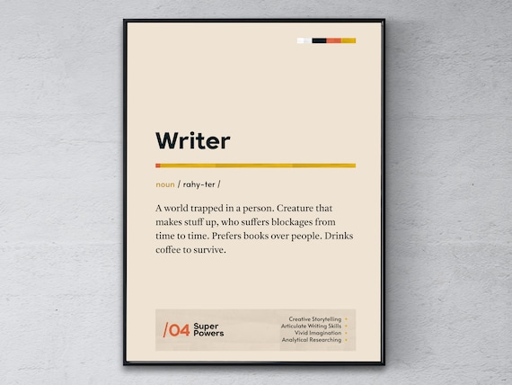 Writer Definition Funny Author Dictionary Wall Decor Gift Poster
