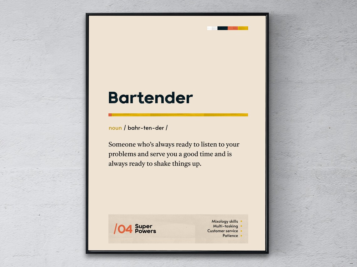 Bartender Funny Dictionary Definition Bar Staff Appreciation Gift Poster