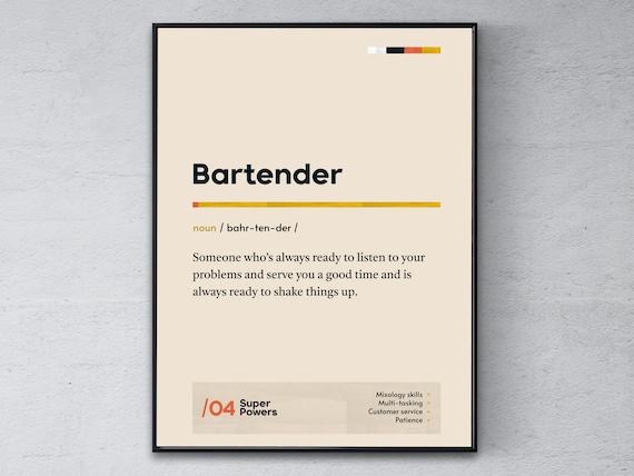Bartender Funny Dictionary Definition Bar Staff Appreciation Gift Poster
