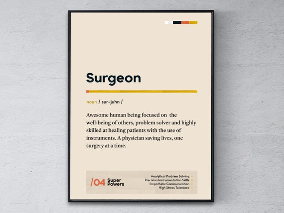 Surgeon Definition Poster Physician Graduation Print Doctor Coworker Wall Art Funny Modern Office Gift