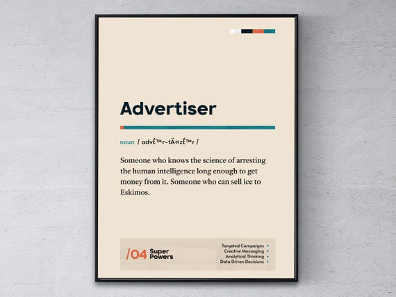 Advertiser Definition Poster Marketer Coworker Wall Art Funny Modern Office Gift Promoter Graduation Print