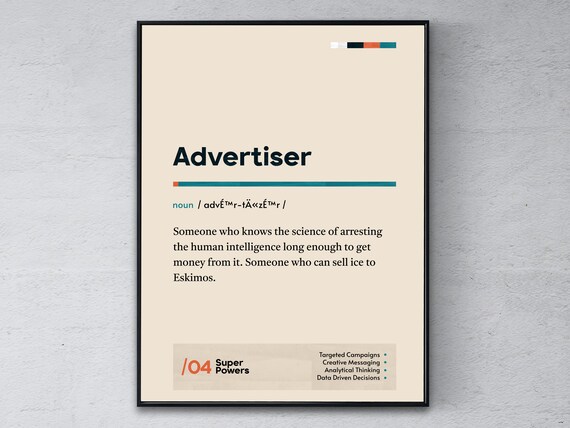 Advertiser Funny Dictionary Definition Marketing Office Gift Poster