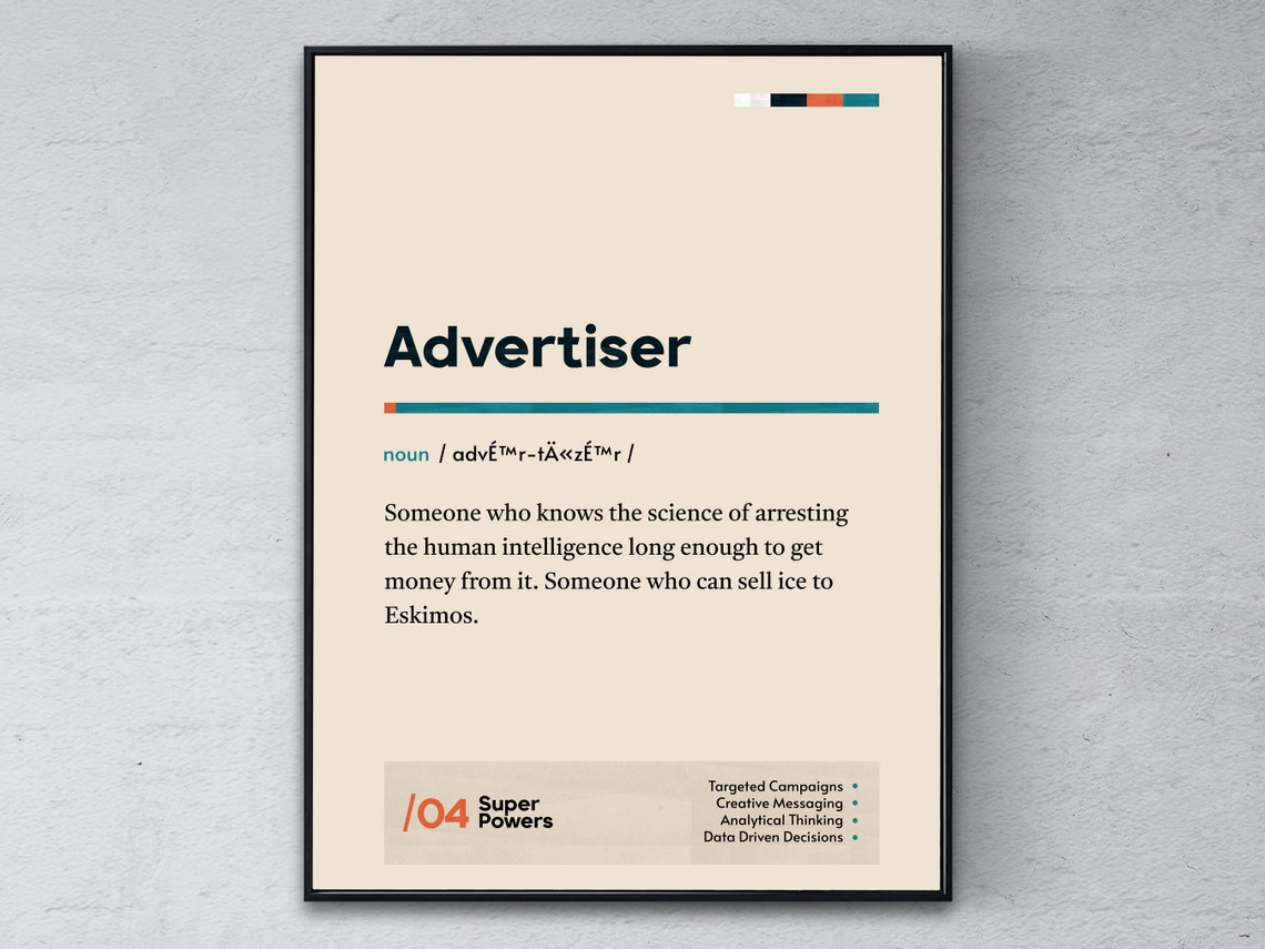 Advertiser Funny Dictionary Definition Marketing Office Gift Poster