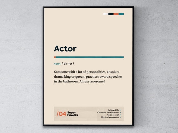 Actor Definition Poster Funny Modern Office Gift Performer Graduation Print Thespian Coworker Wall Art