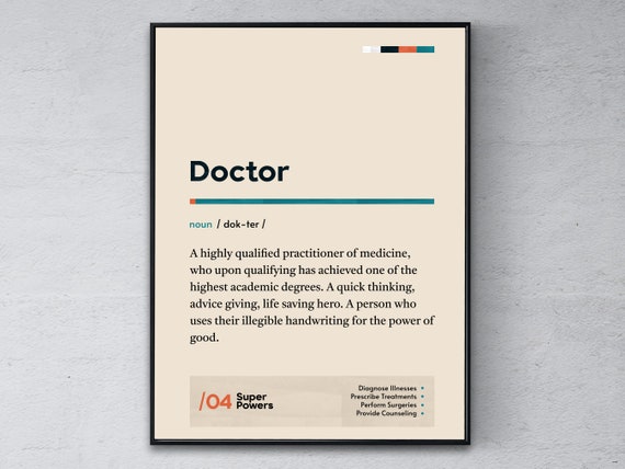 Doctor Definition Poster Surgeon Coworker Wall Art Funny Modern Office Gift Physician Graduation Print