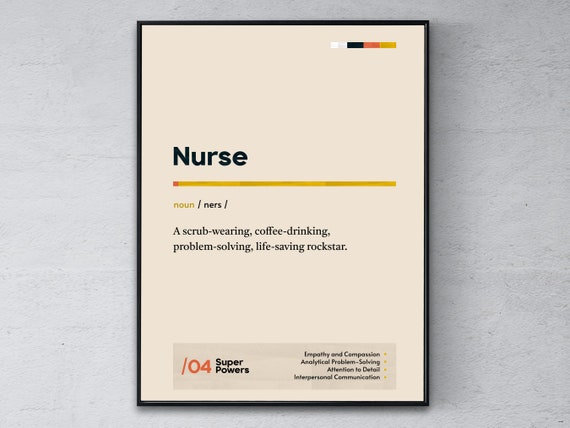 Nurse Definition Poster Attendant Coworker Wall Art Caregiver Graduation Print Funny Modern Office Gift
