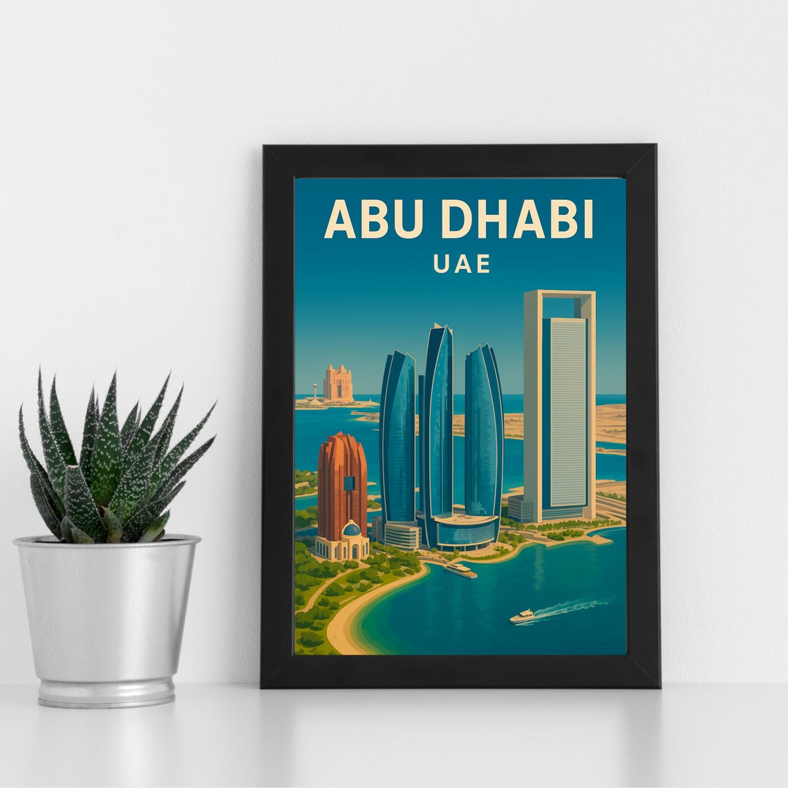 Abu Dhabi UAE Etihad Towers Waterfront Skyline Travel Poster