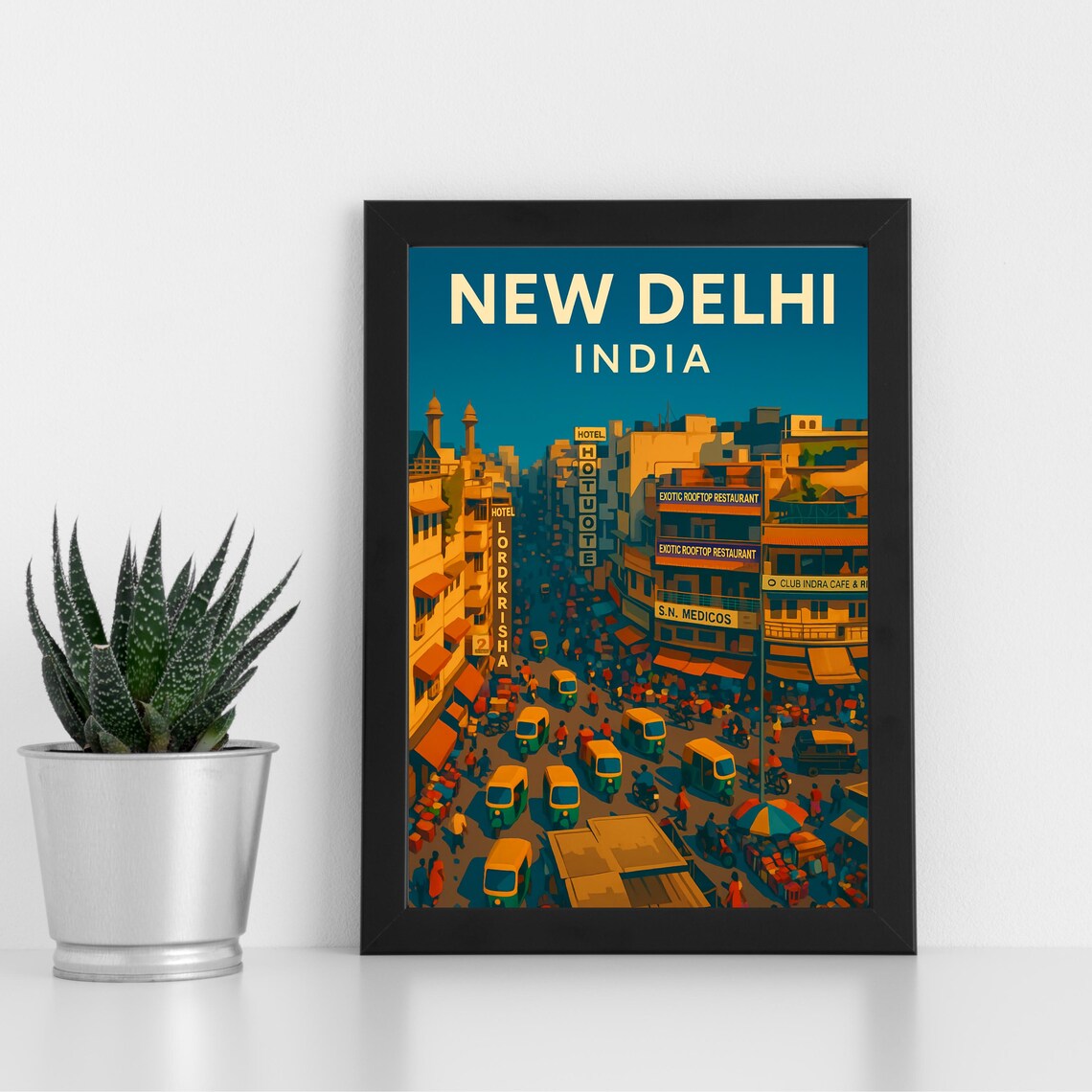 New Delhi India Bustling Bazaar Tuk Tuk Street Travel Art Poster