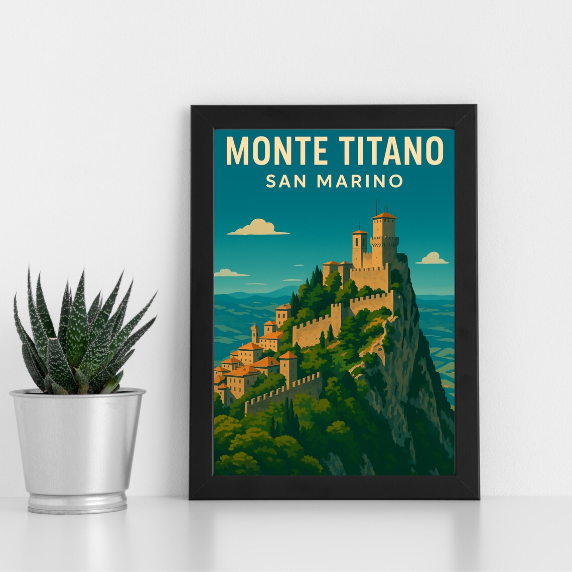 Monte Titano San Marino Fortress Mountain Peak Travel Poster