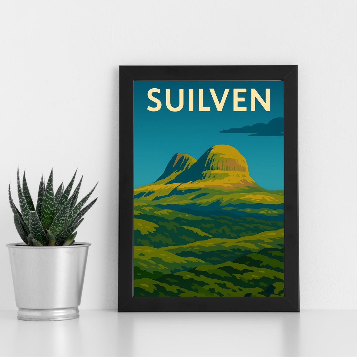 Suilven Scottish Highlands Mountain Peak Retro Landscape Poster