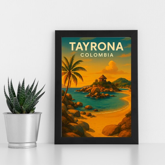 Tayrona Colombia Rocky Beach Cove Tropical Coast Travel Poster