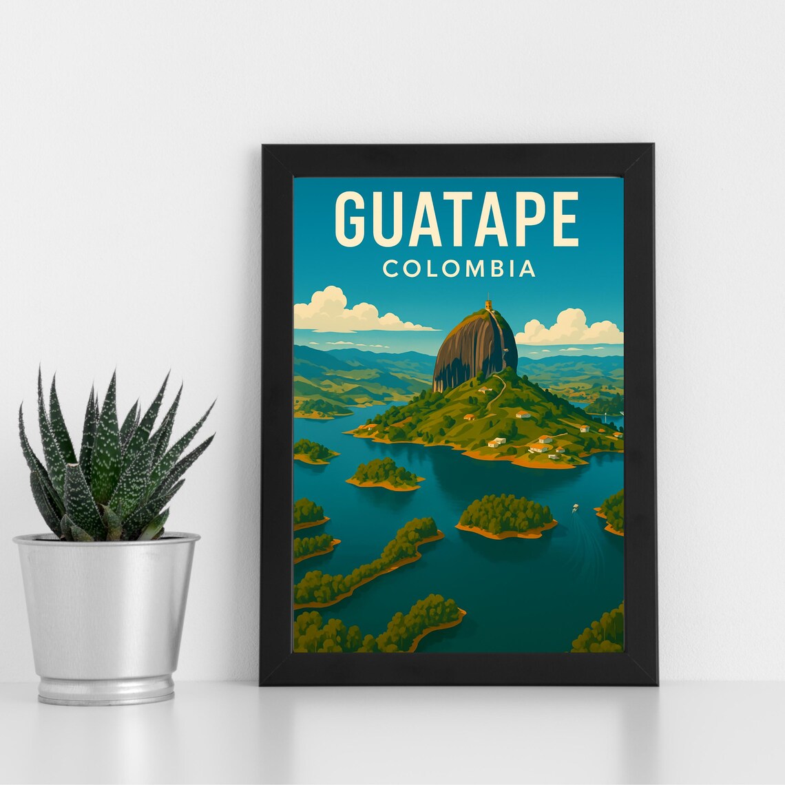 Guatape Print Artwork L Colombia South America Custom Poster Postcard Framed Greeting Card Portrait