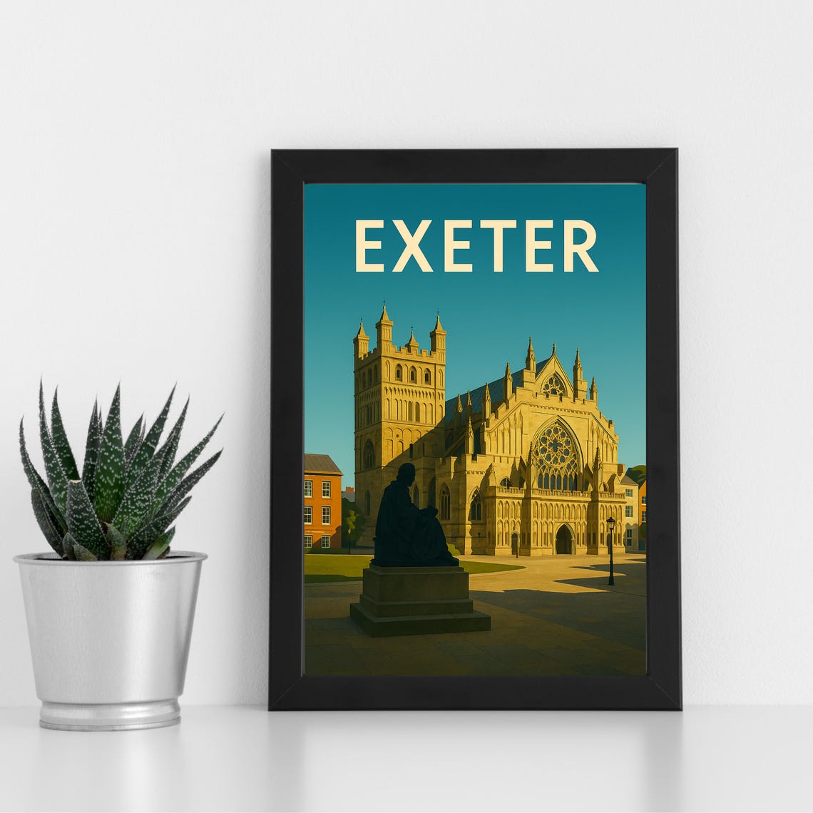 Exeter England Vintage Travel Poster Cathedral Gothic Architecture