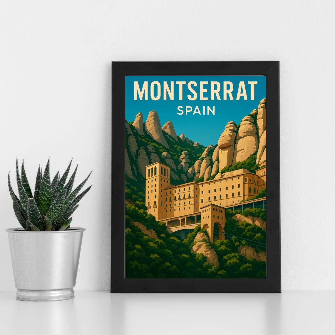 Montserrat Spain Monastery Rocky Peaks Vintage Travel Poster