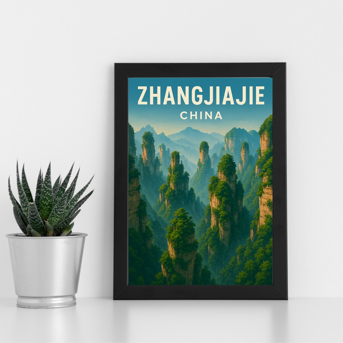 Zhangjiajie China Stone Pillars Mist Forest Travel Art Poster