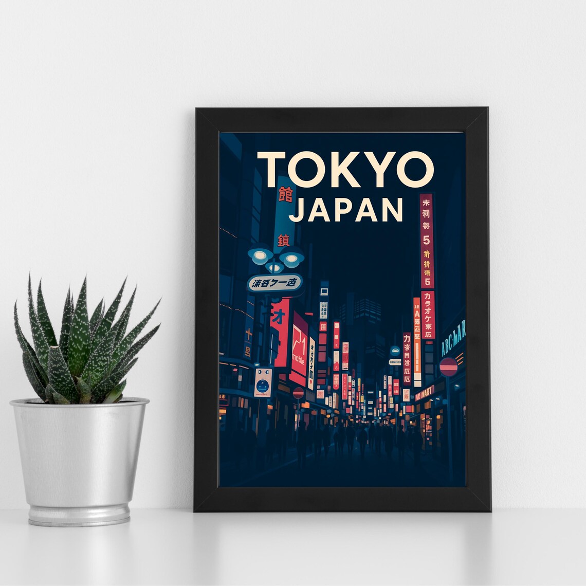 Tokyo Japan Vibrant Neon City Street Night Retro Travel Poster