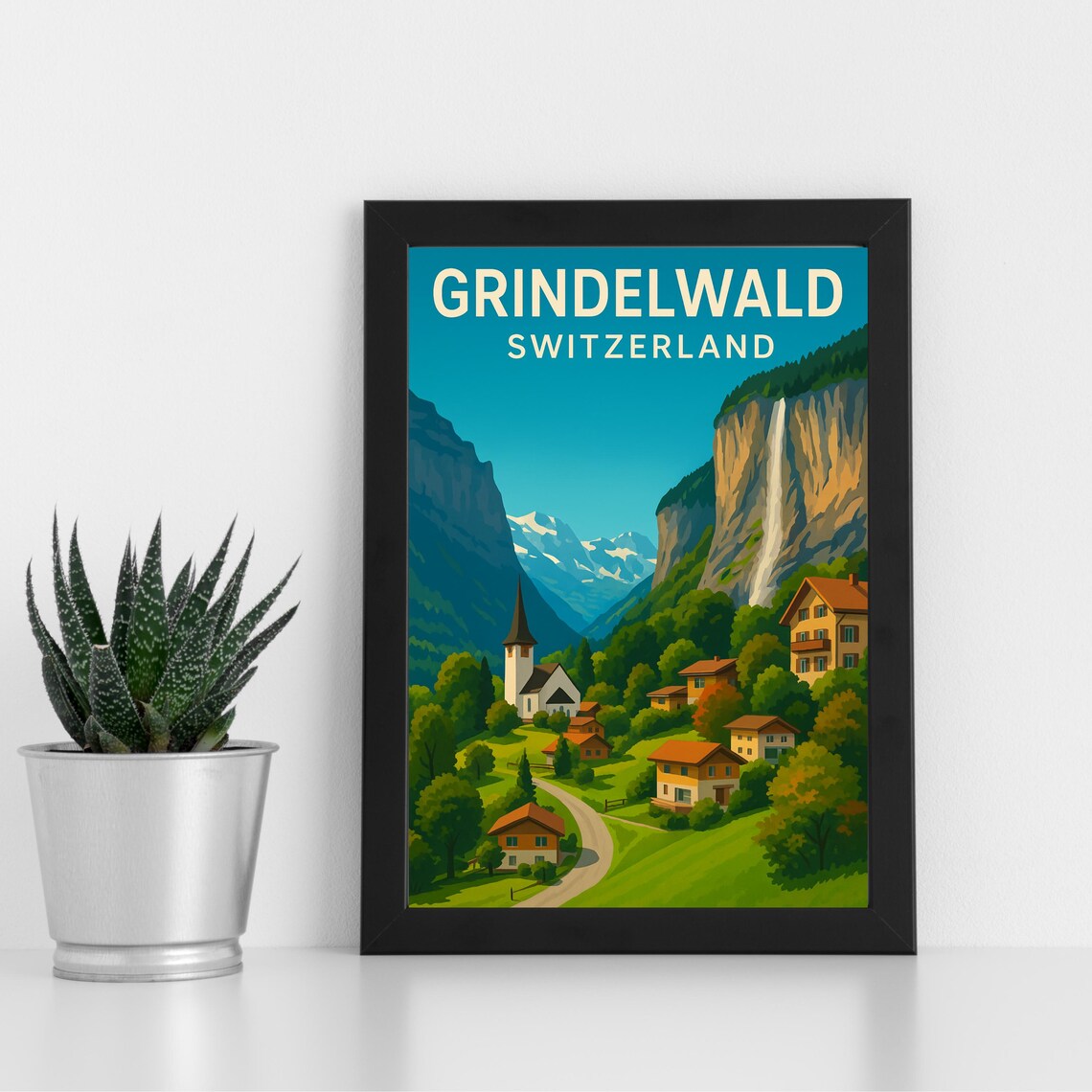 Grindelwald Switzerland Alpine Village Vintage Travel Poster