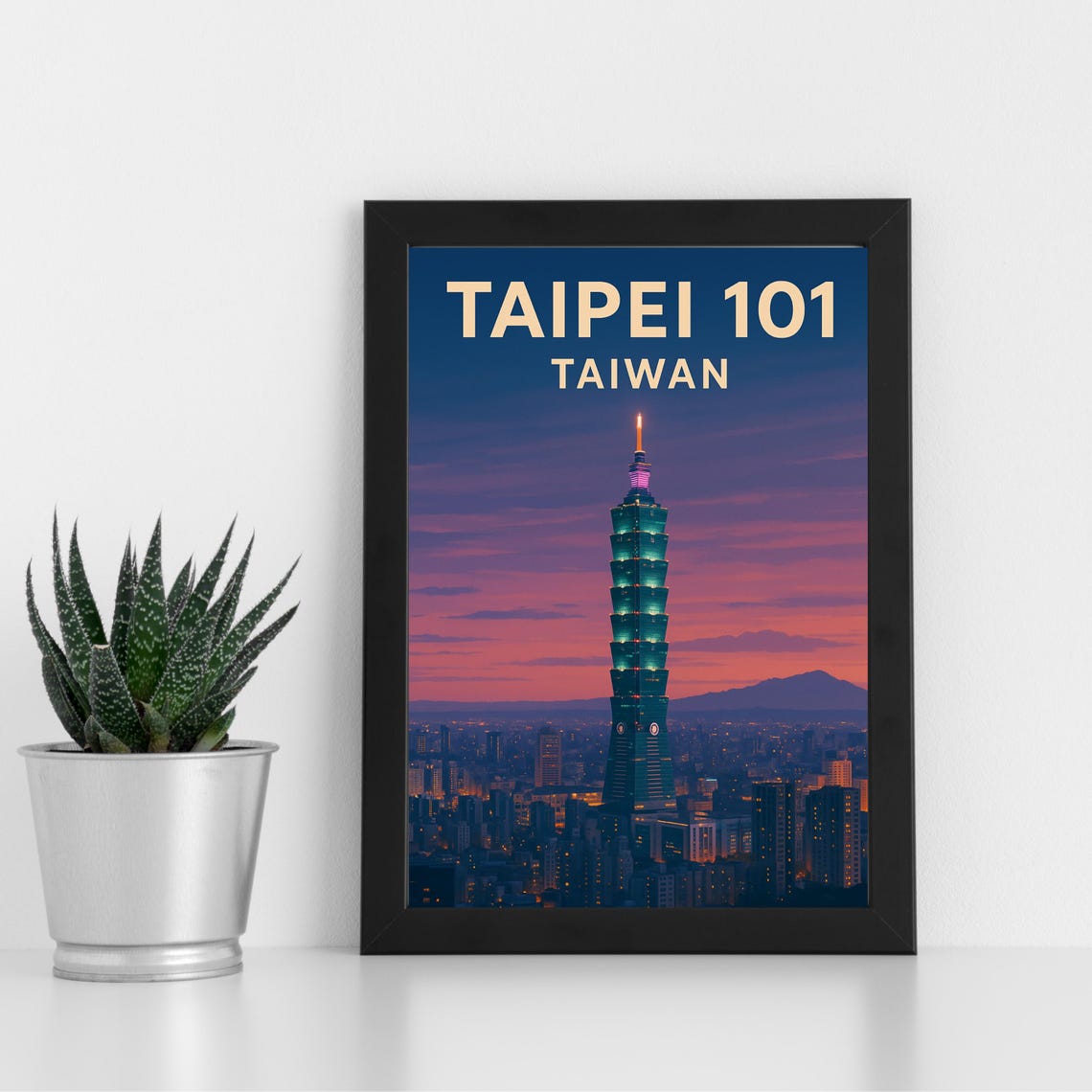 Taipei 101 Taiwan Tower Sunset Skyscraper Skyline Scene Poster