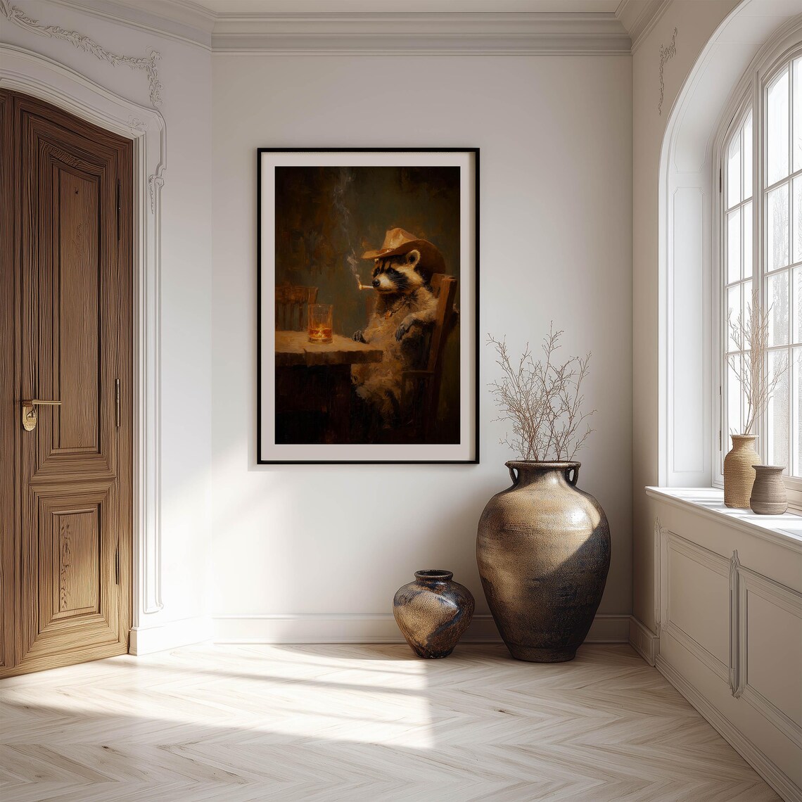 Cowboy Raccoon Smoking, Funny Whiskey Bar Poster