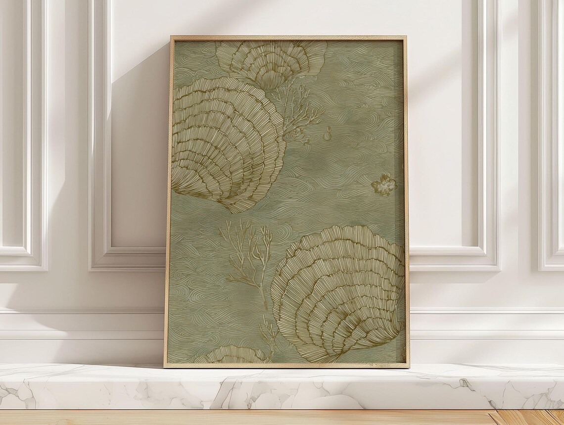Minimal Scallop Seashell Poster, Neutral Coastal Wall Art