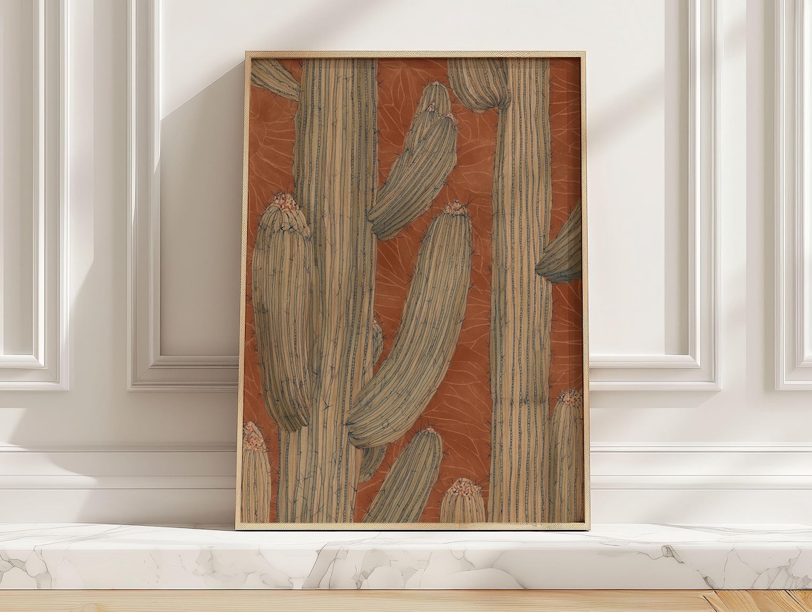Modern Earth Tone Cactus Poster, Boho Desert Art Print
