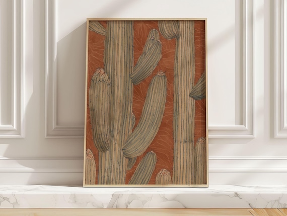Modern Earth Tone Cactus Poster, Boho Desert Art Print