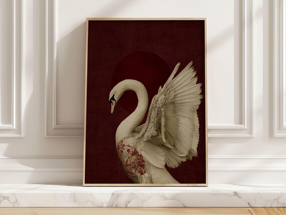 White Swan With Spread Wings, Vintage Romantic