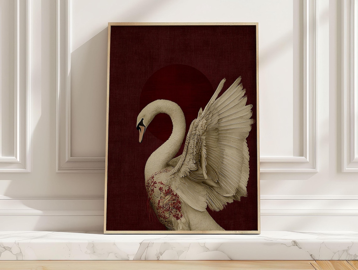 White Swan With Spread Wings, Vintage Romantic