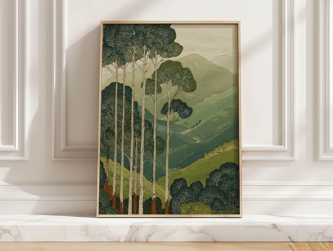 Vintage Forest And Mountain Landscape Poster