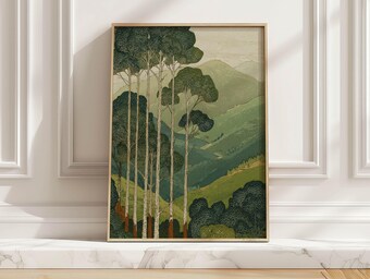 Vintage Forest And Mountain Landscape Poster