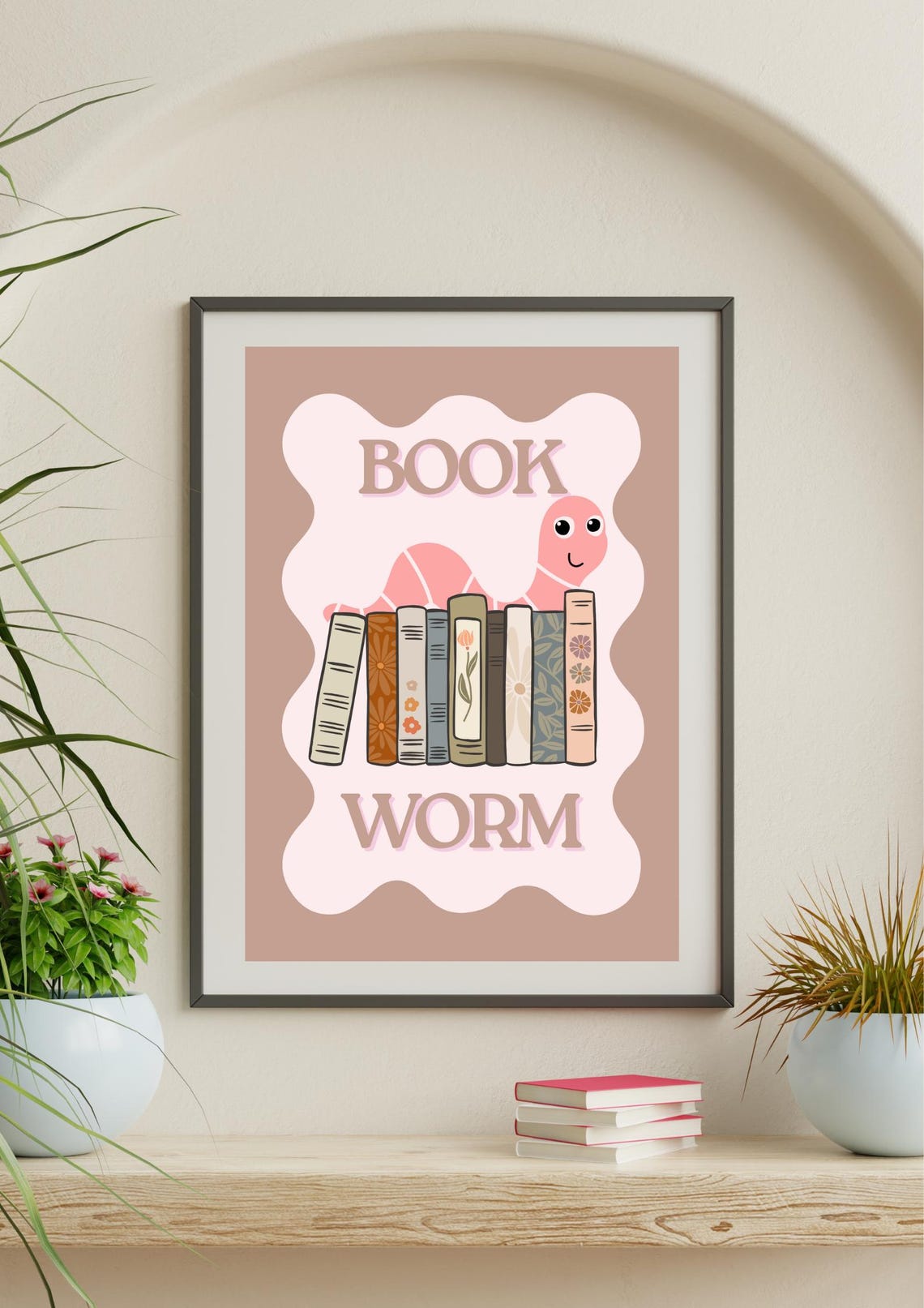 Book Worm Cute Pink Bookworm Library Reading Nook Kids Poster