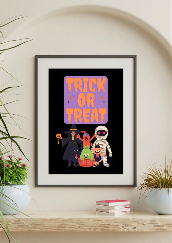 Trick Or Treat Poster Halloween Wall Print Autumn Home Decor Gothic Art Spooky
