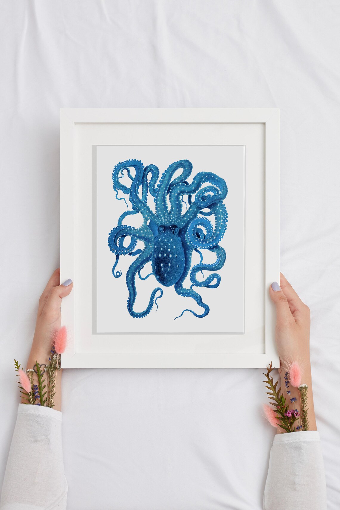 Blue Kraken Octopus Print Octopus Tentacles Art Blue Nautical Decor Coastal Wall Art - Image 3