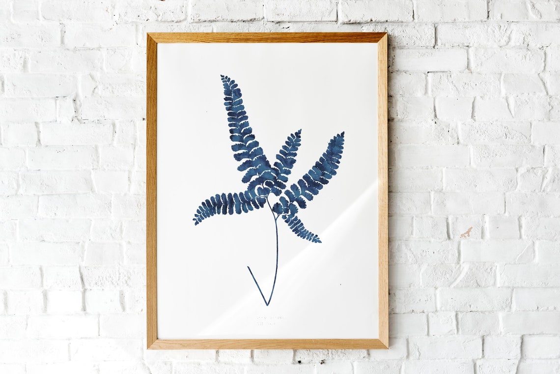 Indigo Blue Single Fern Frond Botanical Minimalist Art Poster