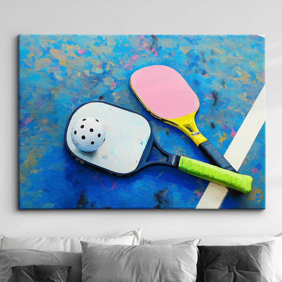 Colorful Pickleball Paddles and Ball Court Abstract Game Sports Poster