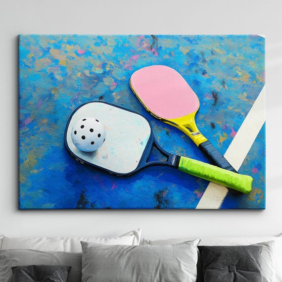 Pickleball Abstract Oil Painting Sports Racket Wall Art Framed Canvas Poster Print Interior Room Home Decor