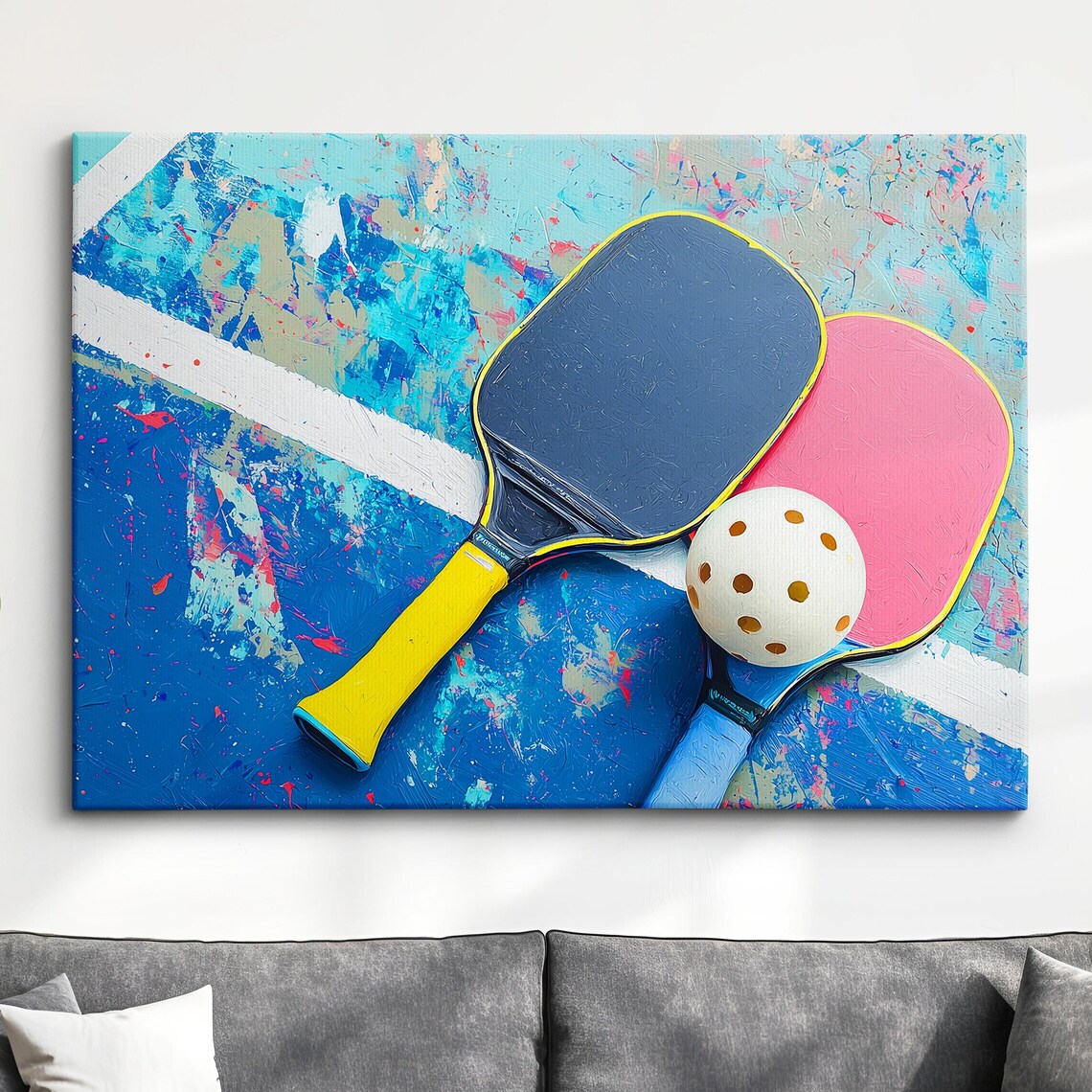 Navy and Pink Pickleball Paddles Teal Court Abstract Sports Poster