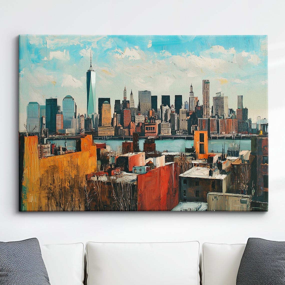 New York City Bridges Skyline Tourist Landmark Oil Painting Style Wall Art Framed Canvas Poster Print Homeoffice Room Decor Usa Gifts