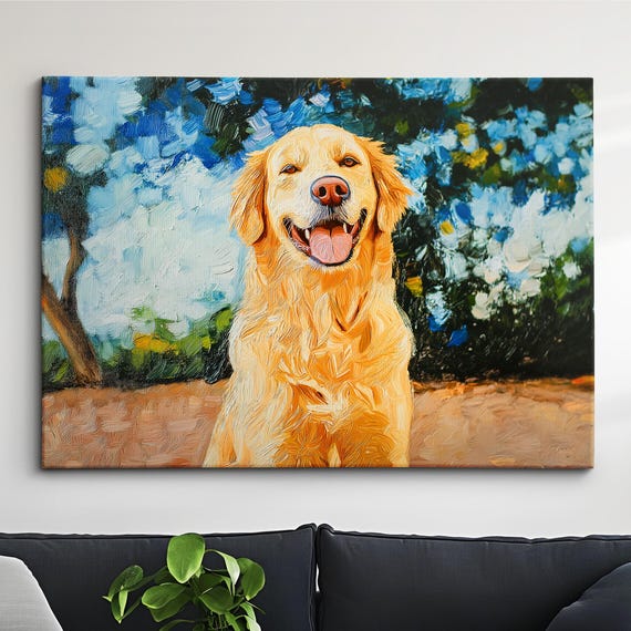 Golden Retriever Dog Pet Abstract Modern Painting Splatter Wall Art Framed Canvas Poster Print Home Kitchen Office Room Decor Gifts
