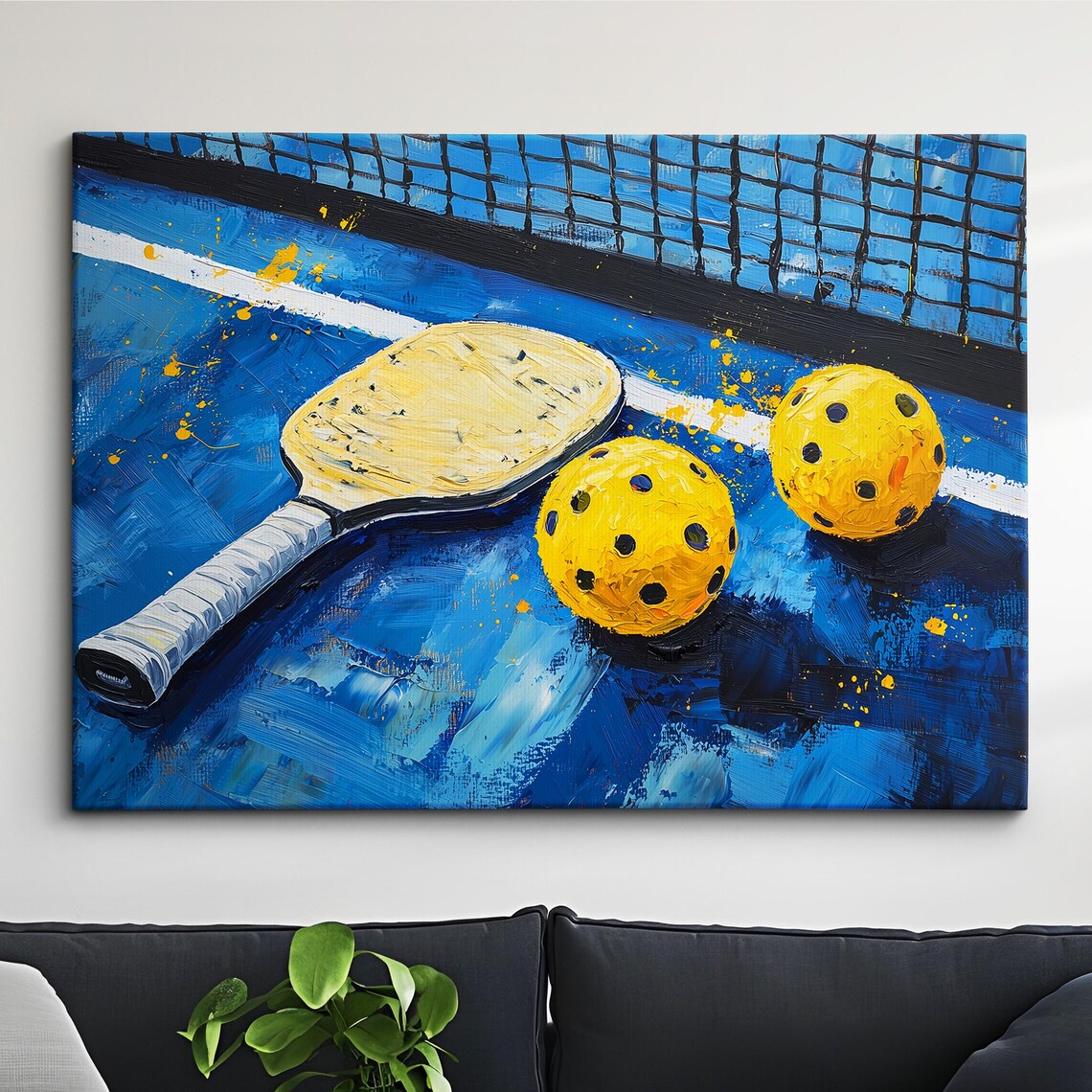Cream Pickleball Paddle and Two Balls Net Abstract Sports Poster