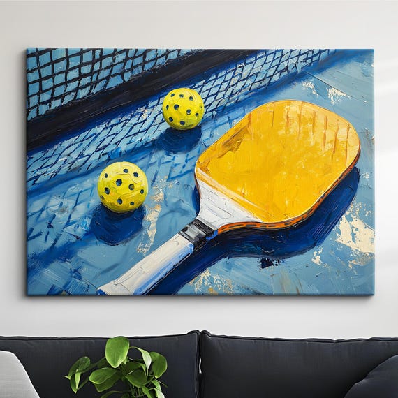 Pickleball Abstract Oil Painting Sports Racket Wall Art Framed Canvas Poster Print Interior Room Home Decor