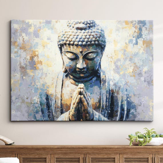 Buddha Art In Gold Style Abstract Oil Painting Buddhism Asia Spiritual Wall Decor Framed Canvas Poster For Home Religious Gifts