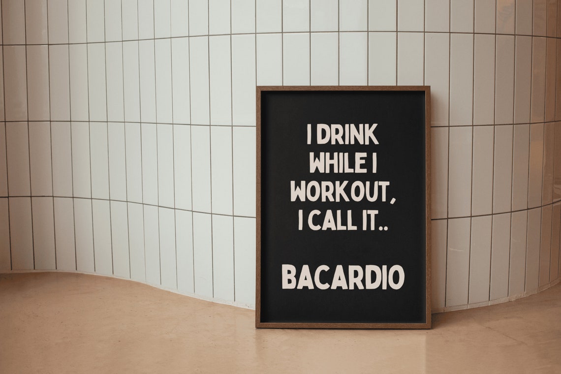 I Drink While I Workout I Call It Bacardio Funny Black Print - Image 3