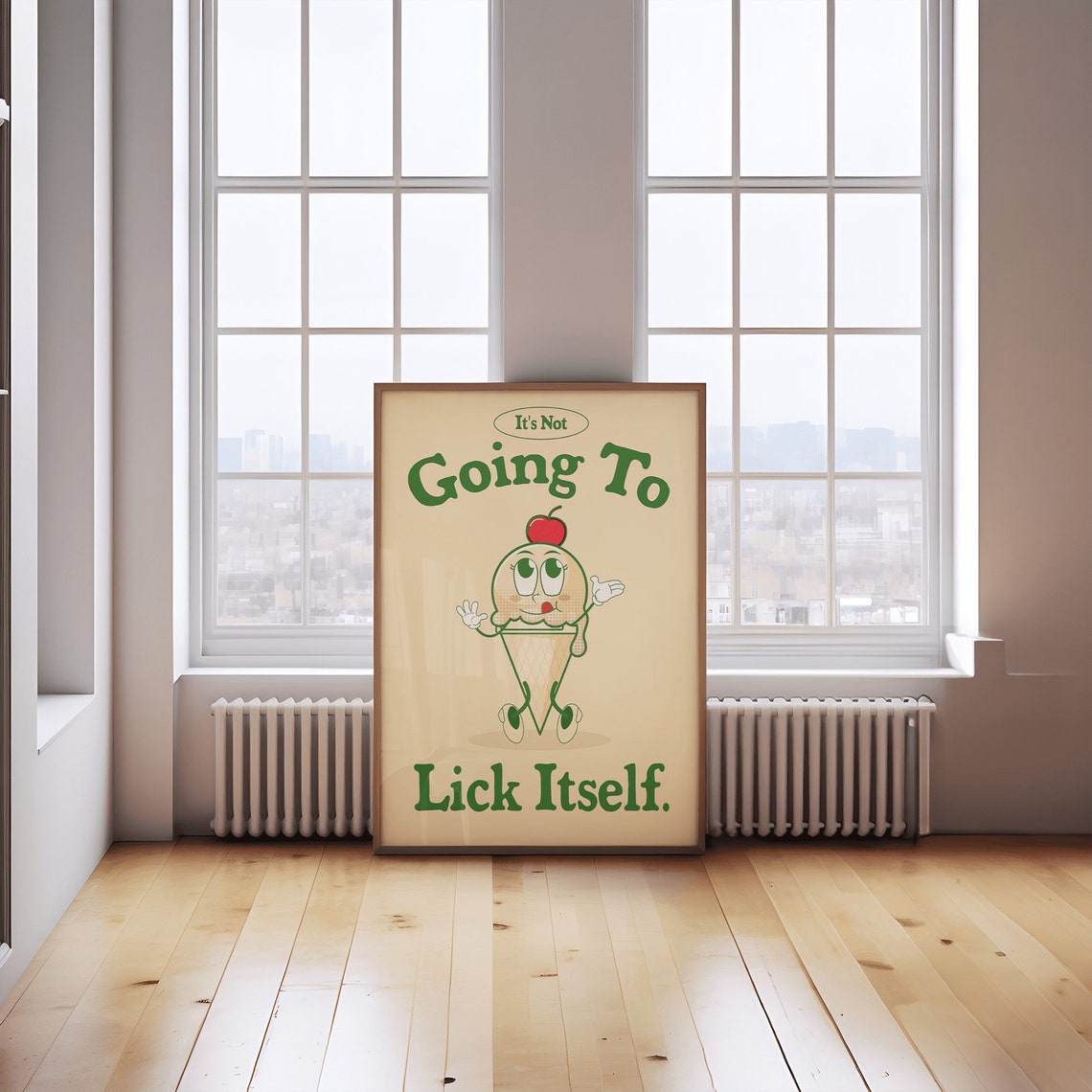 Its Not Going To Lick Itself Retro Ice Cream Mascot Kitchen Print - Image 2