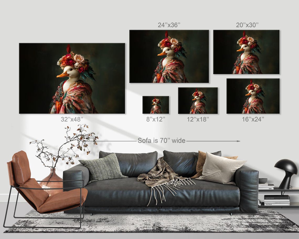 White Duck Flower Crown Pink Kimono Maximalist Bird Portrait Poster - Image 3