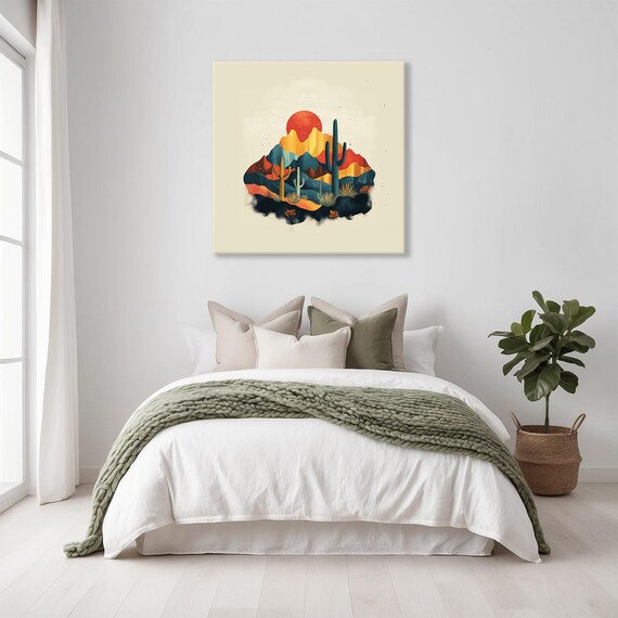 Arizona Deco Desert Print Geometric Landscape Modern Painting Fantasy Nature Rustic Bright Wall Print Airbnb Art Wall Decor