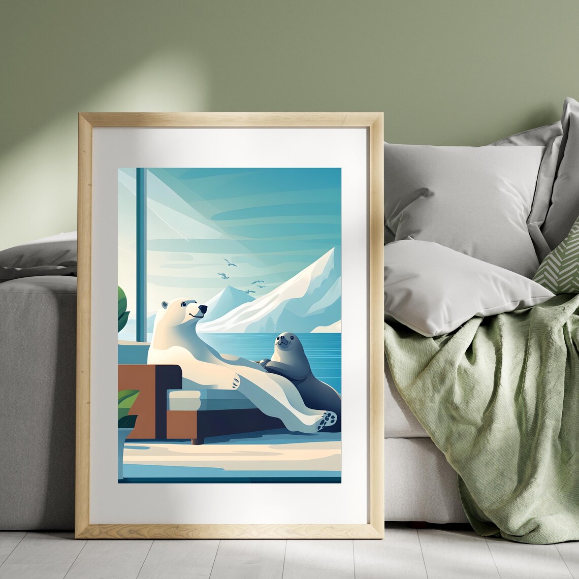 Polar Bear and Seal Relaxing on a Patio over the Arctic Bay Poster - Image 3